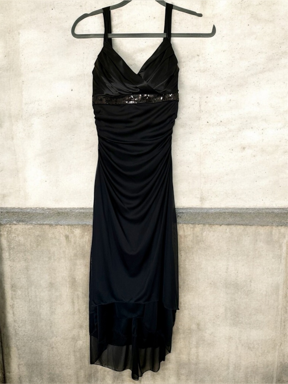 Ruby Rox Black Sequin-Trim Evening Dress
